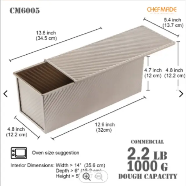 Bread pan with cover 1000g, ribbed rectangular - Image 2
